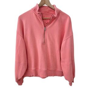 Aerie Quarter Zip Sweatshirt Small Coral Pink Relaxed French Terry Pullover